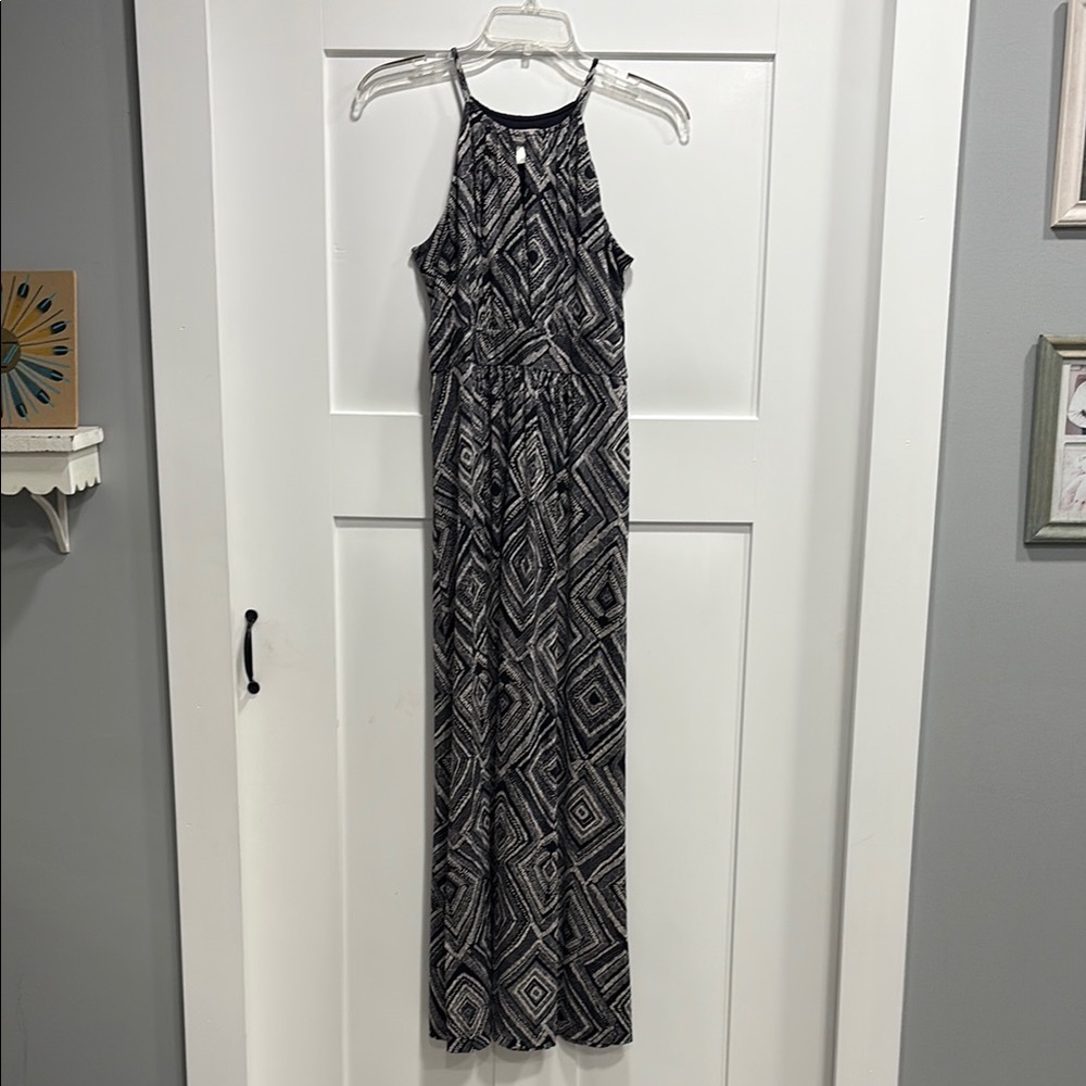 LOFT Geometric Navy and White Maxi Dress